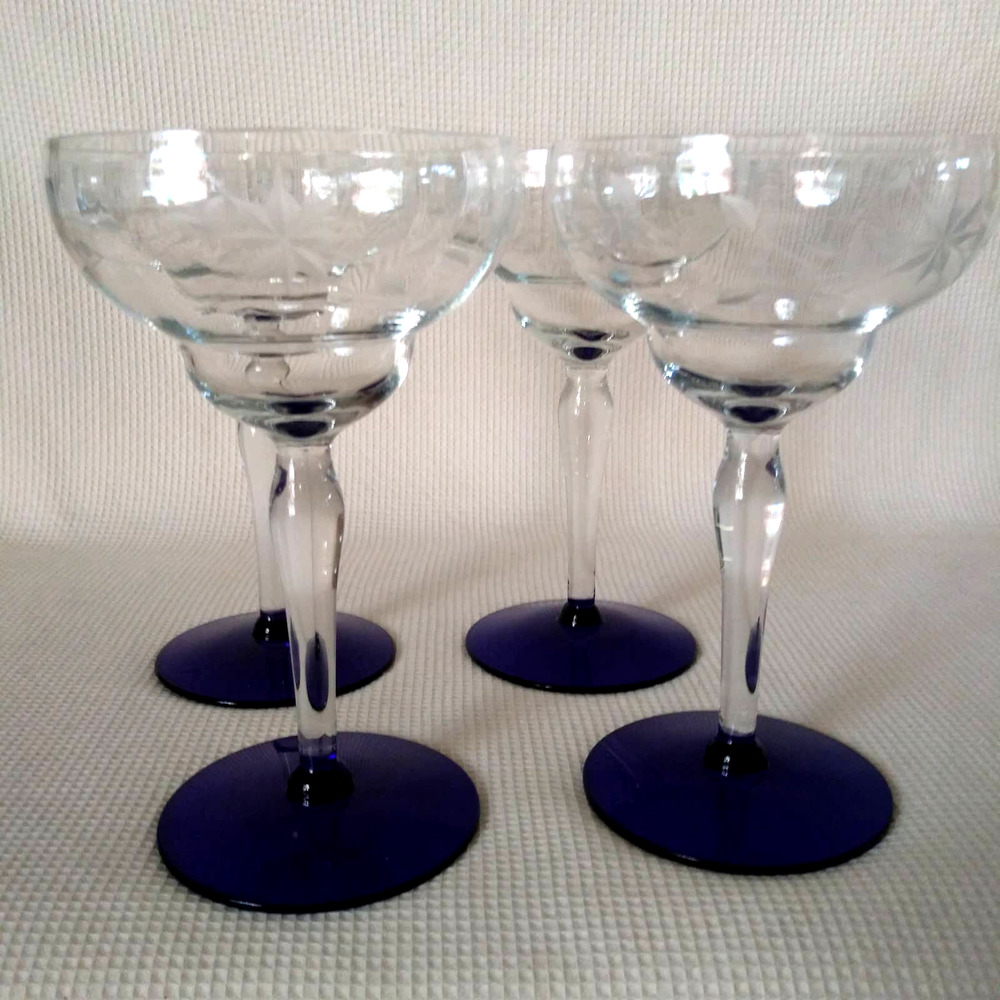 4 Weston W6L2 Blue Footed Champagne Tall Sherbet Glasses